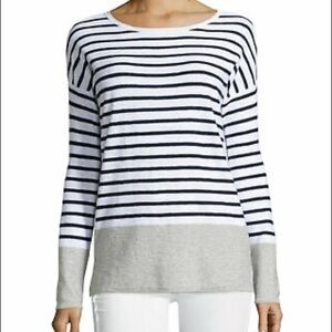 Vince Black and Gray Striped Crew Neck Sweater